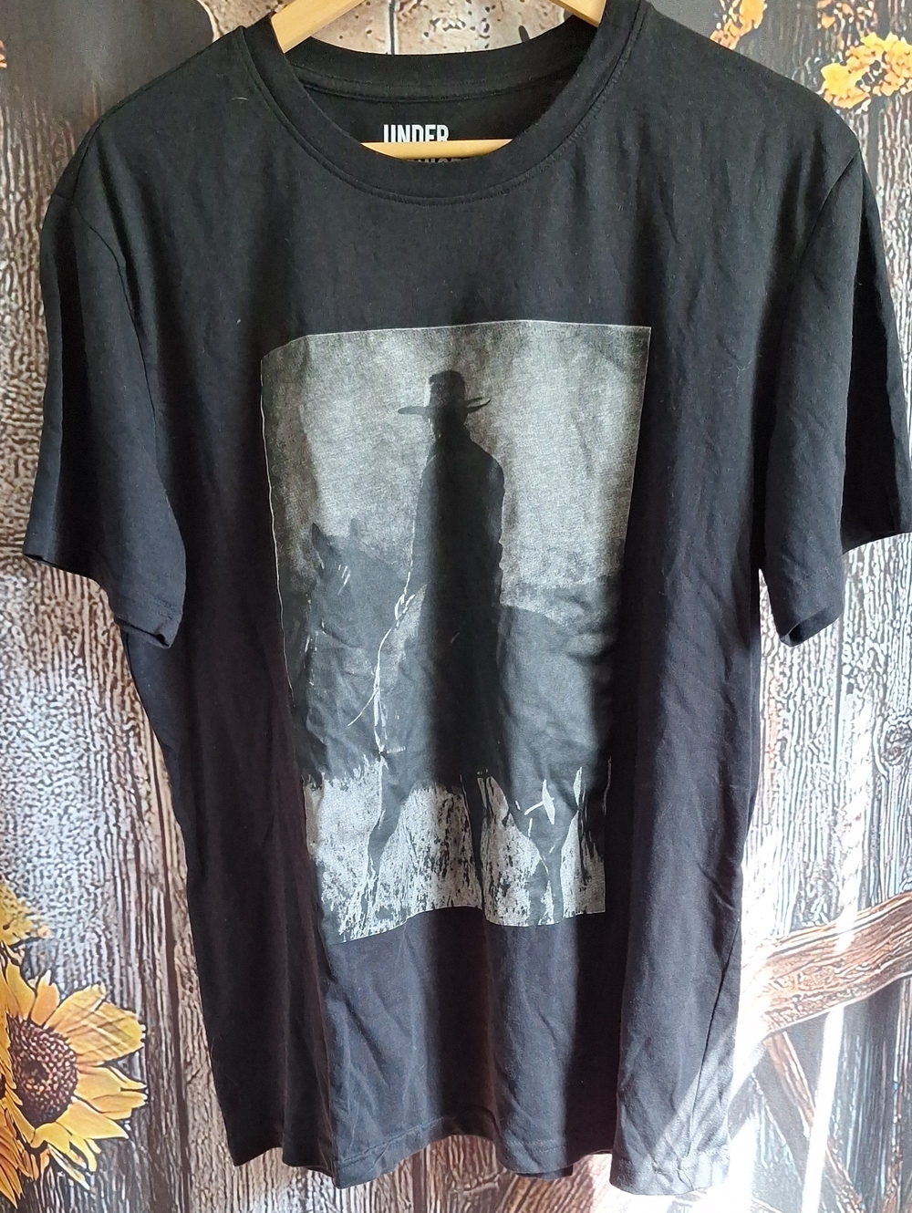 Disguise Black Short Sleeve Tee with Monochrome Cowboy Graphic